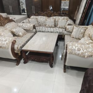 3+2+2 Seater Sofa in Royal White and Golden Color Buy