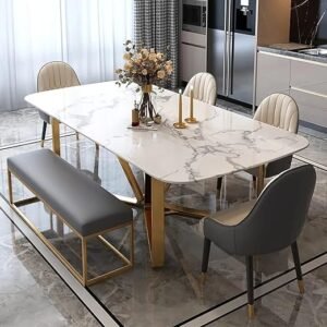 Dining Table – 4/6 Seater Premium Finish Royal White and Brown Color Buy